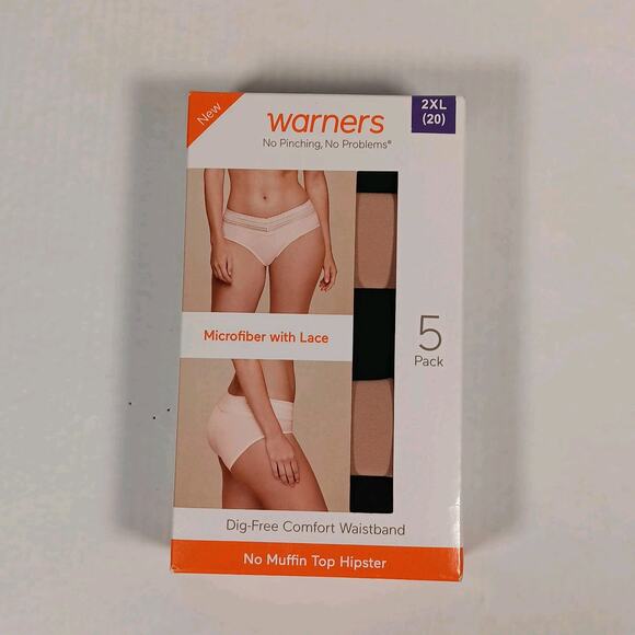 Warners Briefs 5-Pack No Pinching No Problems Lace Waistband Hipster Size 2XL - Picture 8 of 9